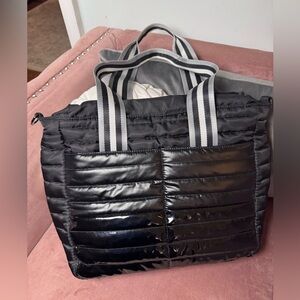 THINK ROYLN Black Quilted Large Nylon Tote with Silver Lining